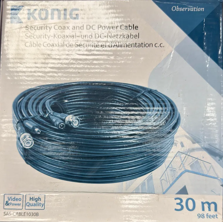 Koaxial- und DC-Netzkabel 30 m