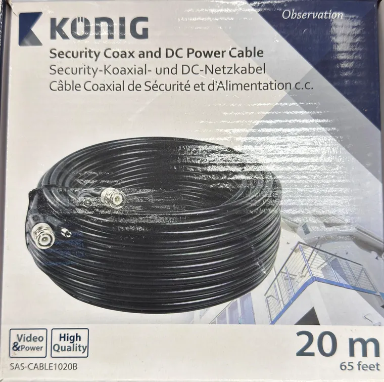 Koaxial- und DC-Netzkabel 20 m